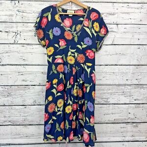 ZOE California USA [Size Medium] Blue Floral Print Rayon‎ Tie BackDress